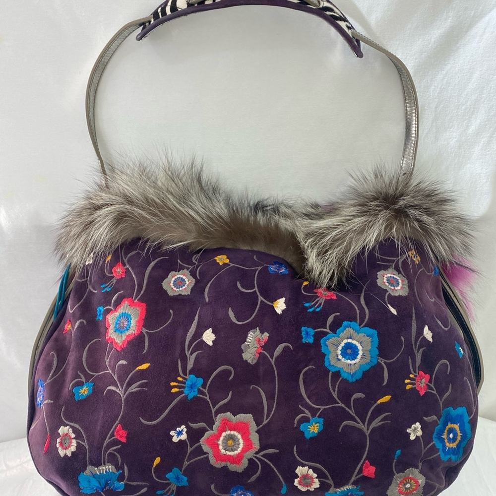 Multicolor Fur and Leather Women's Bag - Picture 2 of 16